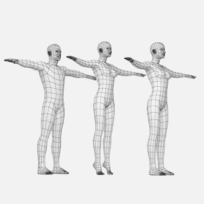 Natural Female and Male in T-Pose Base Mesh 3D Model