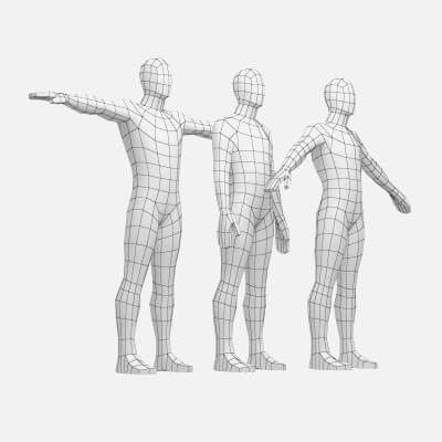 Natural Male in 3 Modeling Poses Base Mesh 3D Model