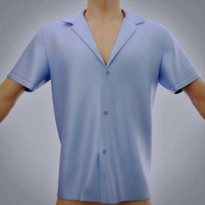 Blue Male Silk Shirt 3D Model