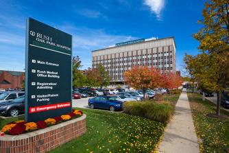 Rush Oak Park Hospital on a fall day