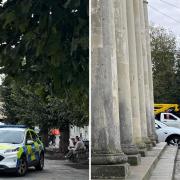 Police are outside the Guildhall amid its closure to the public