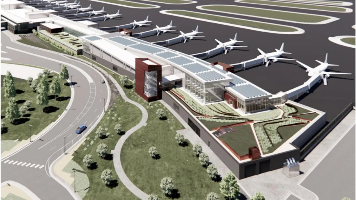 An aerial rendering of the expansion project at the north end of Minneapolis-St. Paul International Airport's Terminal 2