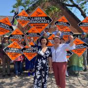 Layla Moran and Sarah Dyke campaigning outside Langport Library.