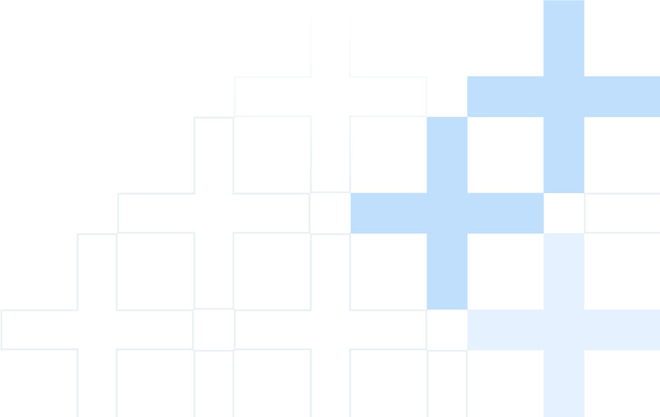 Interconnected group of white and light blue Statita Plus signs.