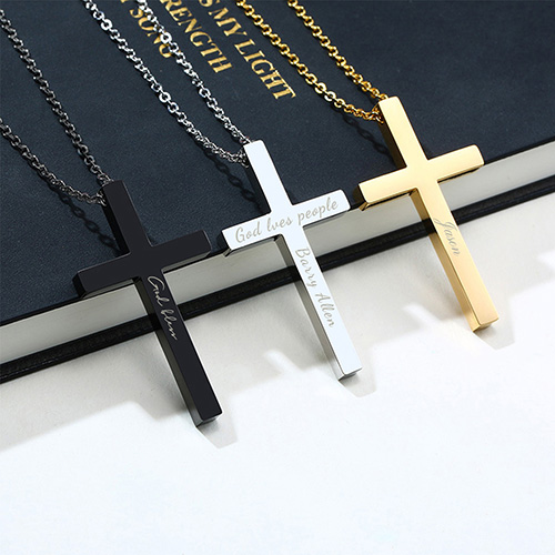 Personalized Custom Cross Necklace for Men Women Engraved Stainless Steel Plain Dog Tag Cross Pendant