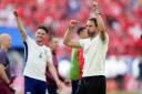 England boss Gareth Southgate enjoyed the post-Switzerland celebrations (Bradley Collyer/PA)