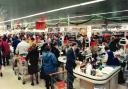 The pre-Christmas rush at Swindon Sainsbury's in December 1995