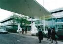 The entrance to the Burmah Castrol offices in Swindon, November 1995.