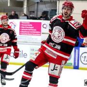 Swindon Wildcats forward Tomasz Malasinski celebrates scoring against Telford Tigers Photo: KLM Photography