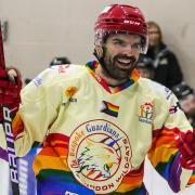 Swindon Wildcats head coach Aaron Nell wearing the club's special pride jerseys during a recent victory over The Bees at the Link Centre 		       Photo: KLM Photography