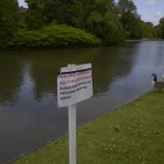 A notice on the bank of the lake in Warminster’s Lake Pleasure Grounds says it is closed due to
