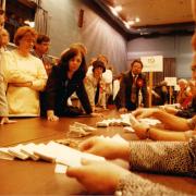 A tense moment at the 1993 Swindon count as four recounts revealed a close Labour victory in the Dorcan ward.