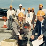 Thamesdown Mayor Jim Cordon at the topping out ceremony for Intel’s UK3 offices in May 1989.