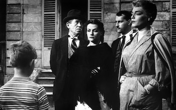 Pierre Larquey, Vera Clouzot, Michel Serrault and Simone Signoret in Diabolique