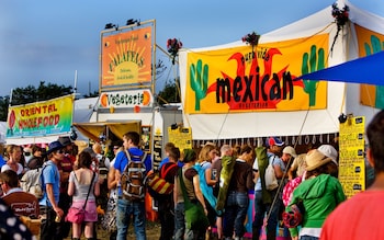 food stalls catering for visitors at Glastonbury