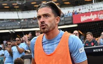 Jack Grealish looks focused before a pre-season game against AC Milan at Yankee Stadium 