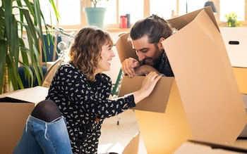 Young couple moving house