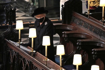 Queen Elizabeth II attends the Duke of Edinburgh’s funeral. CREDIT: AP/PA photowire service Archive/Yui Mok