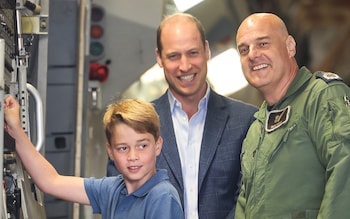 Prince George raises the ramp on the C17 plane during a visit to the Air Tattoo at RAF Fairford in 2023