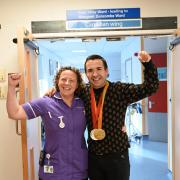 Paralympian Will Bayley re-unites with nurse Kim Brinkworth at the Queen Victoria hospital in East Grinstead