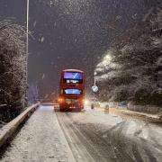 Brighton and Hove bus stuck on Coldean Lane near Falmer