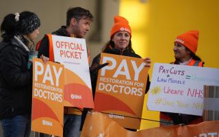 Junior doctors on a picket outside the Royal Sussex County Hospital in Brighton