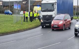 Lorry incident on busy roundabout