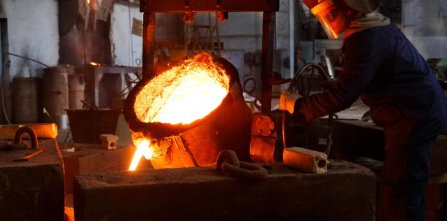 steel being poured in factory