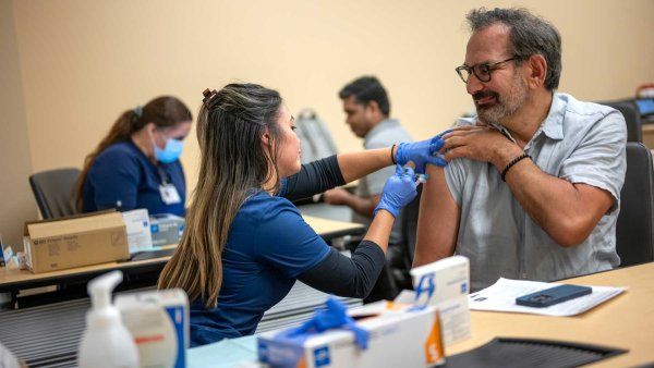 Michael Potter receives a flu shot at UCSF.