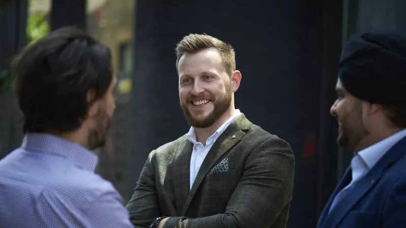 Three Freemasons talking near Covent Garden in London