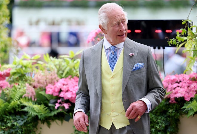 King Charles III looks on during day one of Royal Ascot 2024 at Ascot Racecourse on June 18, 2024 in Ascot, England.