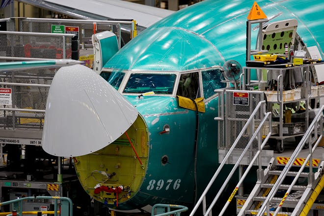 737 MAX aircraft are seen in various states of assembly at the Boeing 737 factory Tuesday, June 25, 2024 in Renton, WA.