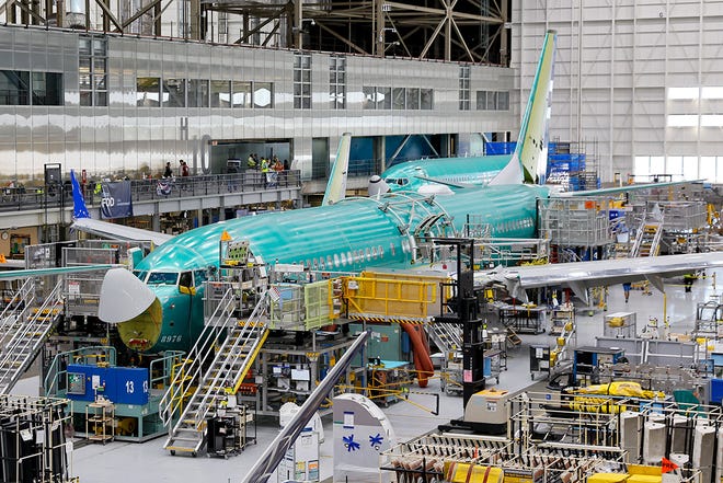 737 MAX aircraft are seen in various states of assembly at the Boeing 737 factory Tuesday, June 25, 2024 in Renton, WA.