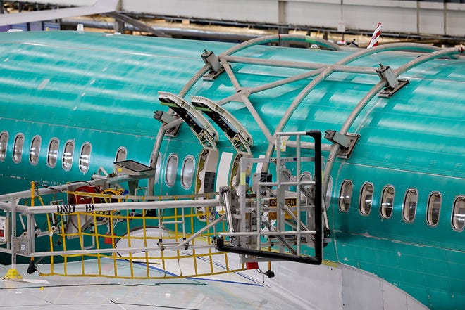 737 MAX aircraft are seen in various states of assembly at the Boeing 737 factory Tuesday, June 25, 2024 in Renton, WA.