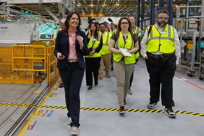 Katie Ringgold, Vice President and General Manager, 737
Program and Renton Site Leader at Boeing leads a group of media through the 737 factory Tuesday, June 25, 2024 in Renton, WA.