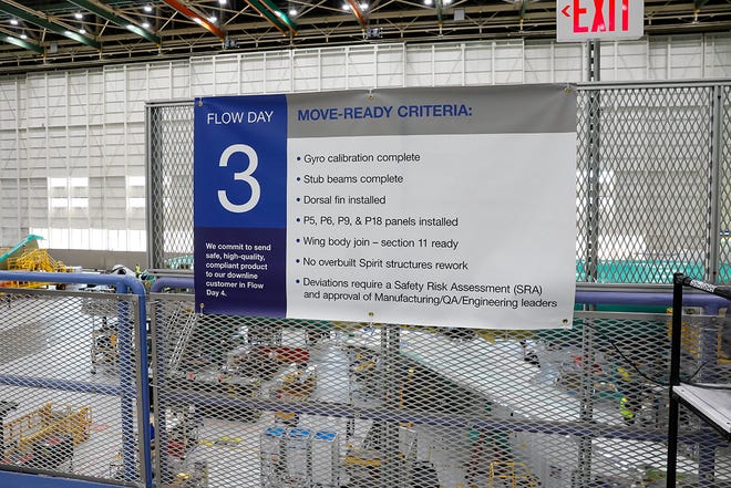 A ÒMove-Ready CriteriaÓ sign is seen at the Boeing 737 factory Tuesday, June 25, 2024 in Renton, WA.