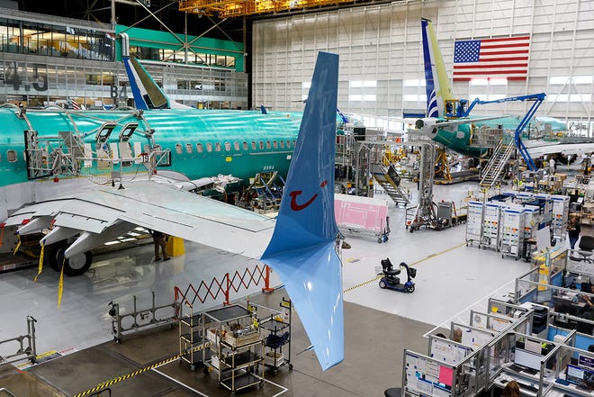 737 MAX aircraft are seen in various states of assembly at the Boeing 737 factory Tuesday, June 25, 2024 in Renton, WA.
