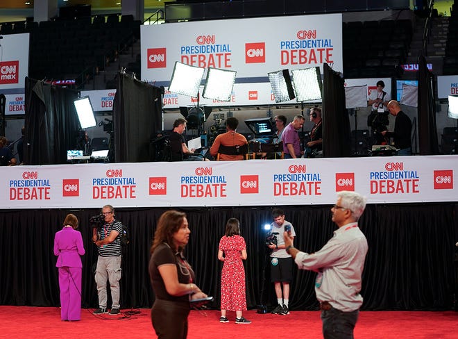 Georgia Tech’s McCamish Pavilion hosting media in the Spin Room prior to the CNN Presidential Debate between President Joe Biden and former President Donald Trump held at CNN's studios in Atlanta. CNN Anchors Jake Tapper and Dana Bash are moderators of the debate.