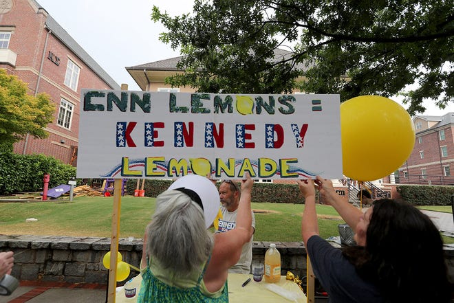 Volunteers set up a lemonade stand for Independent candidate Robert F. Kennedy on the Georgia Tech campus near the CNN studios in Atlanta where the CNN Presidential Debate between President Joe Biden and former President Donald Trump will be held.