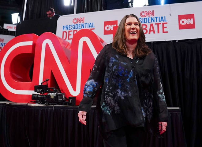 Mary Trump, the niece of former President Trump, talking to media at Georgia TechÕs McCamish Pavilion Spin Room prior to the CNN Presidential Debate between President Joe Biden and former President Donald Trump held at CNN's studios in Atlanta.