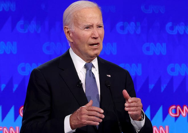 U.S. President Joe Biden delivers remarks during the CNN Presidential Debate at the CNN Studios on June 27, 2024 in Atlanta, Georgia. President Biden and Republican presidential candidate, former U.S. President Donald Trump are facing off in the first presidential debate of the 2024 campaign.