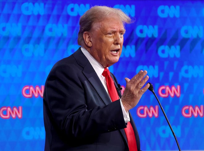 Republican presidential candidate, former U.S. President Donald Trump delivers remarks during the CNN Presidential Debate at the CNN Studios on June 27, 2024 in Atlanta, Georgia. Former President Trump and U.S. President Joe Biden are facing off in the first presidential debate of the 2024 campaign.