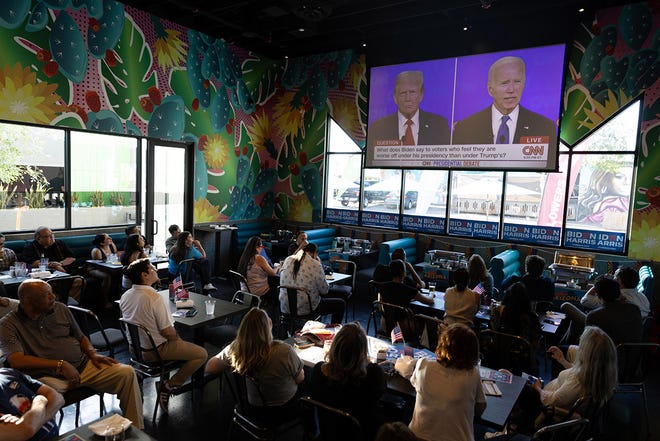 Arizona Democrats' Biden-Trump debate watch party on June 27, 2024 at YUMBAR in Phoenix.