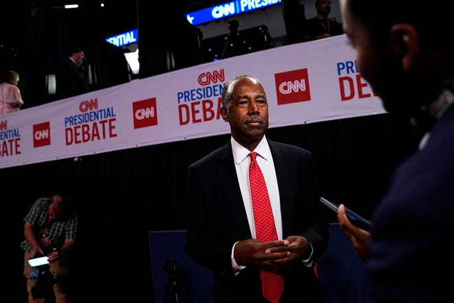 Former Housing and Urban Development Secretary Dr. Ben Carson making media rounds in the Spin Room at Georgia Tech's McCamish Pavilion after the CNN Presidential Debate between President Joe Biden and former President Donald Trump held at CNN's studios in Atlanta. CNN Anchors Jake Tapper and Dana Bash are moderators of the debate.