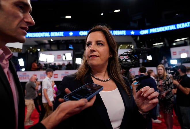 Rep. Elise Stefanik (R-NY) making media rounds in the Spin Room at Georgia Tech's McCamish Pavilion after the CNN Presidential Debate between President Joe Biden and former President Donald Trump held at CNN's studios in Atlanta. CNN Anchors Jake Tapper and Dana Bash are moderators of the debate.