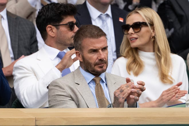 David Beckham in attendance during the Emma Raducanu of Great Britain (not shown) and Renata Zarazua of Mexico (not shown) match-up on day one of Wimbledon at All England Lawn Tennis and Croquet Club on July 1, 2024.