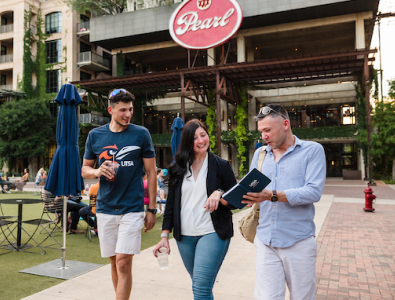 Three students walking the Pearl located Downtown of San Antonio