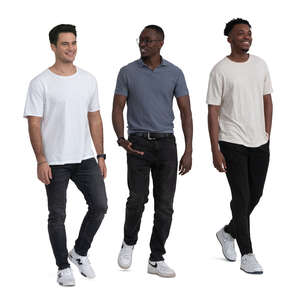 cut out group of three men walking