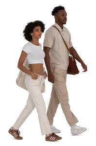 black man and woman walking together