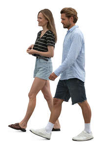 man and woman walking seen from side